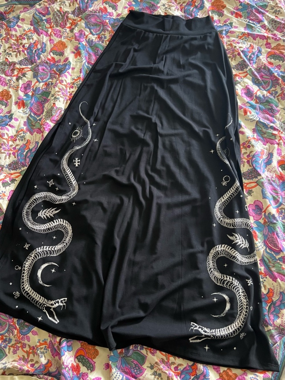 NWOT Black Maxi Skirt with Snake Embroidery